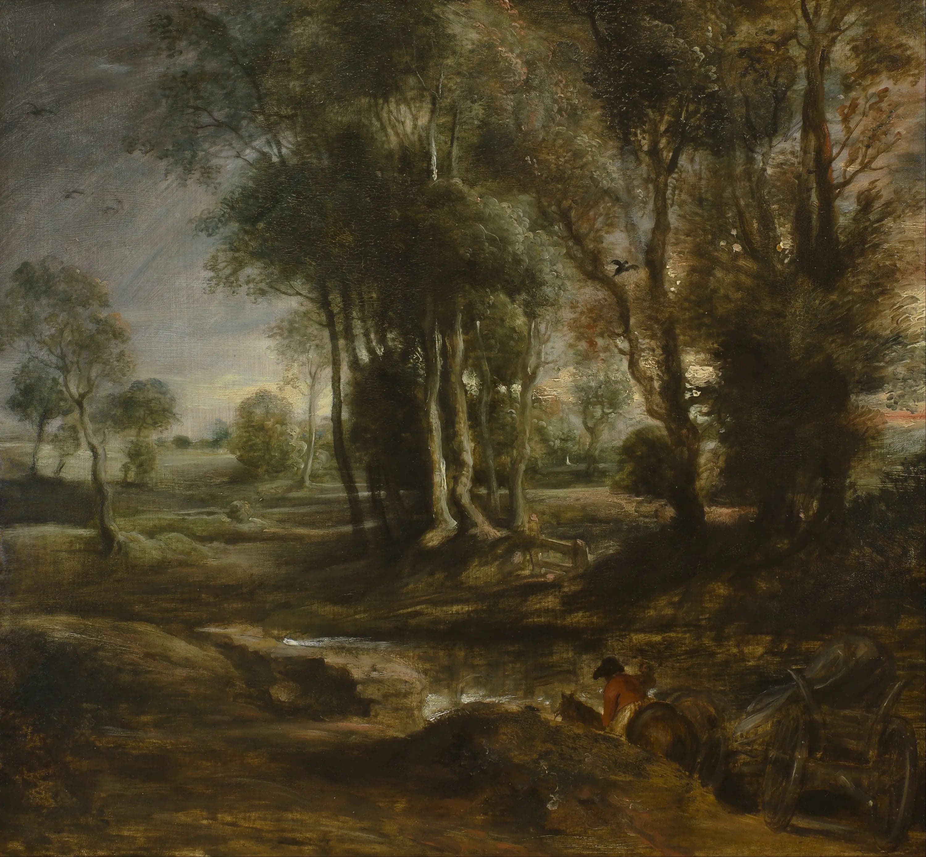 Evening Landscape with Wood Cart