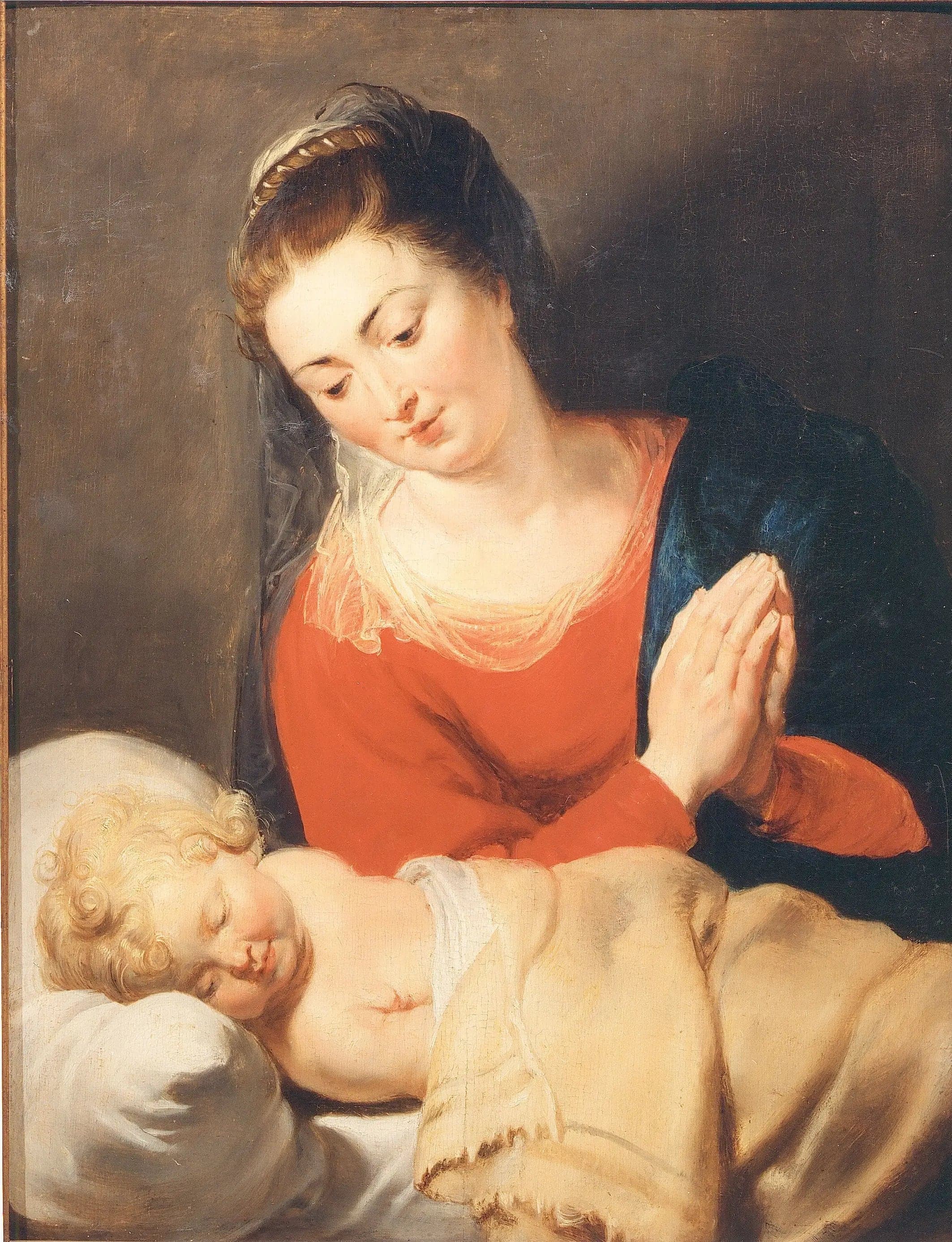 Marie devant l'enfant Jesus endormi