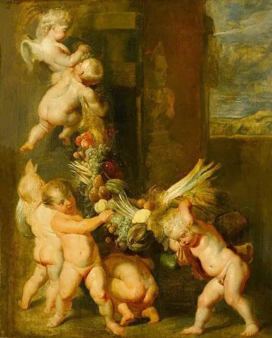 Putti portant une guirlande de fruits