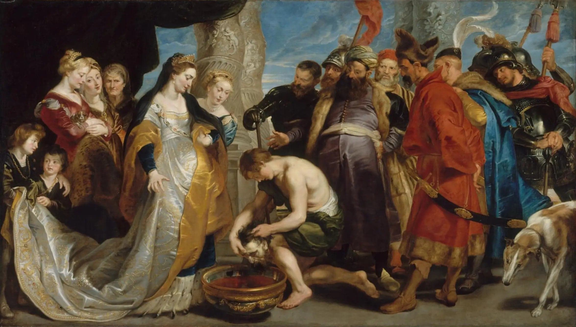 Queen Thomyris plunges Cyrus's head into a vase full of blood
