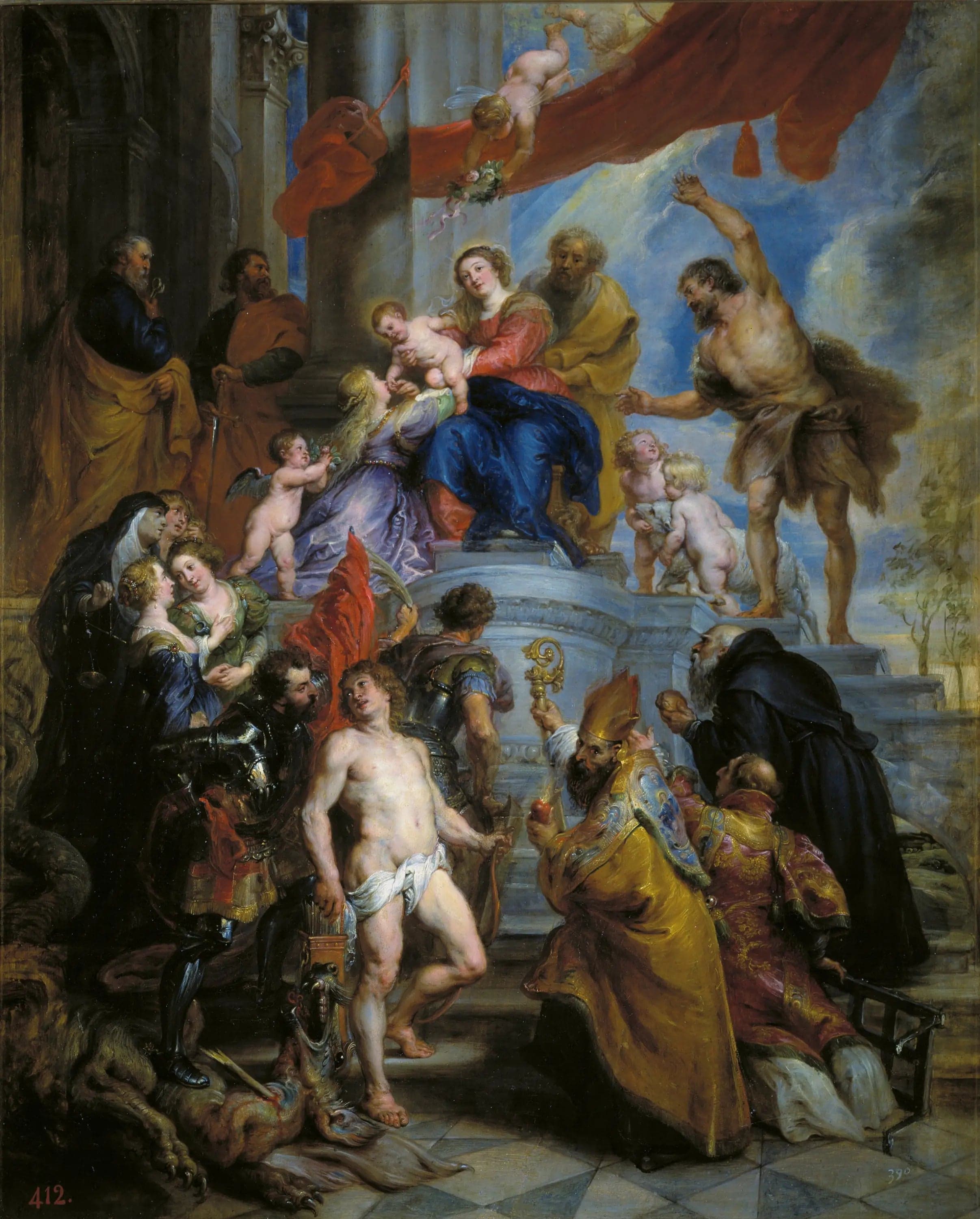 The Holy Family surrounded by Saints