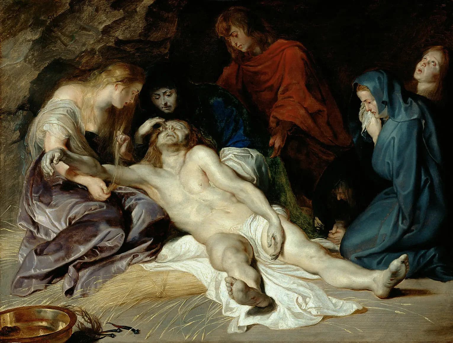 The lamentation over the dead body of Christ.