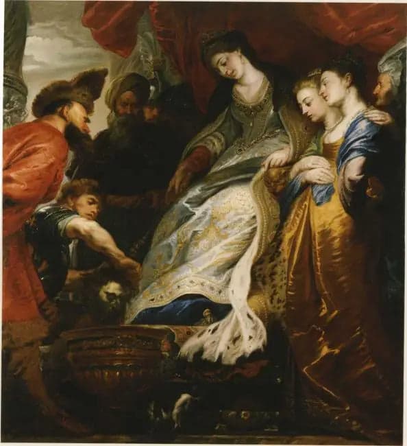 Thomyris, Queen of the Fakes, makes Cyrus's head dip into a vase filled with blood