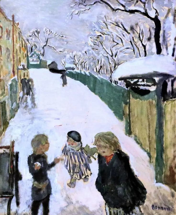 Street Under Snow with Children Playing