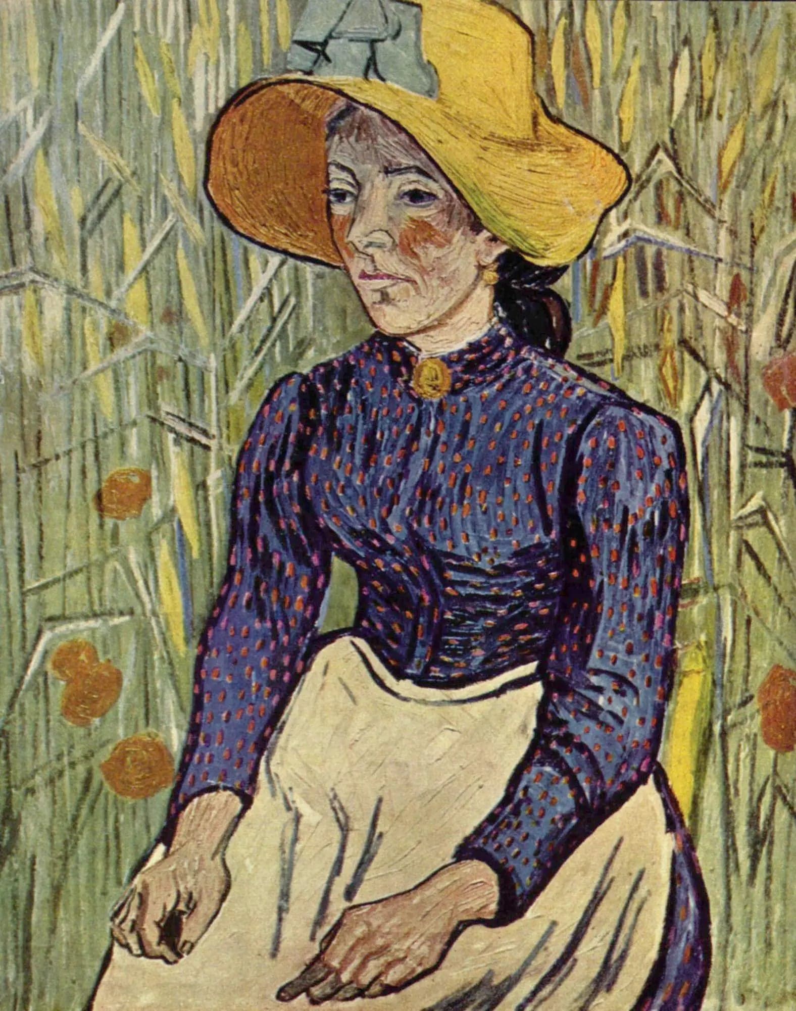 Peasant Woman in a Straw Hat Sitting in Front of a Wheat Field