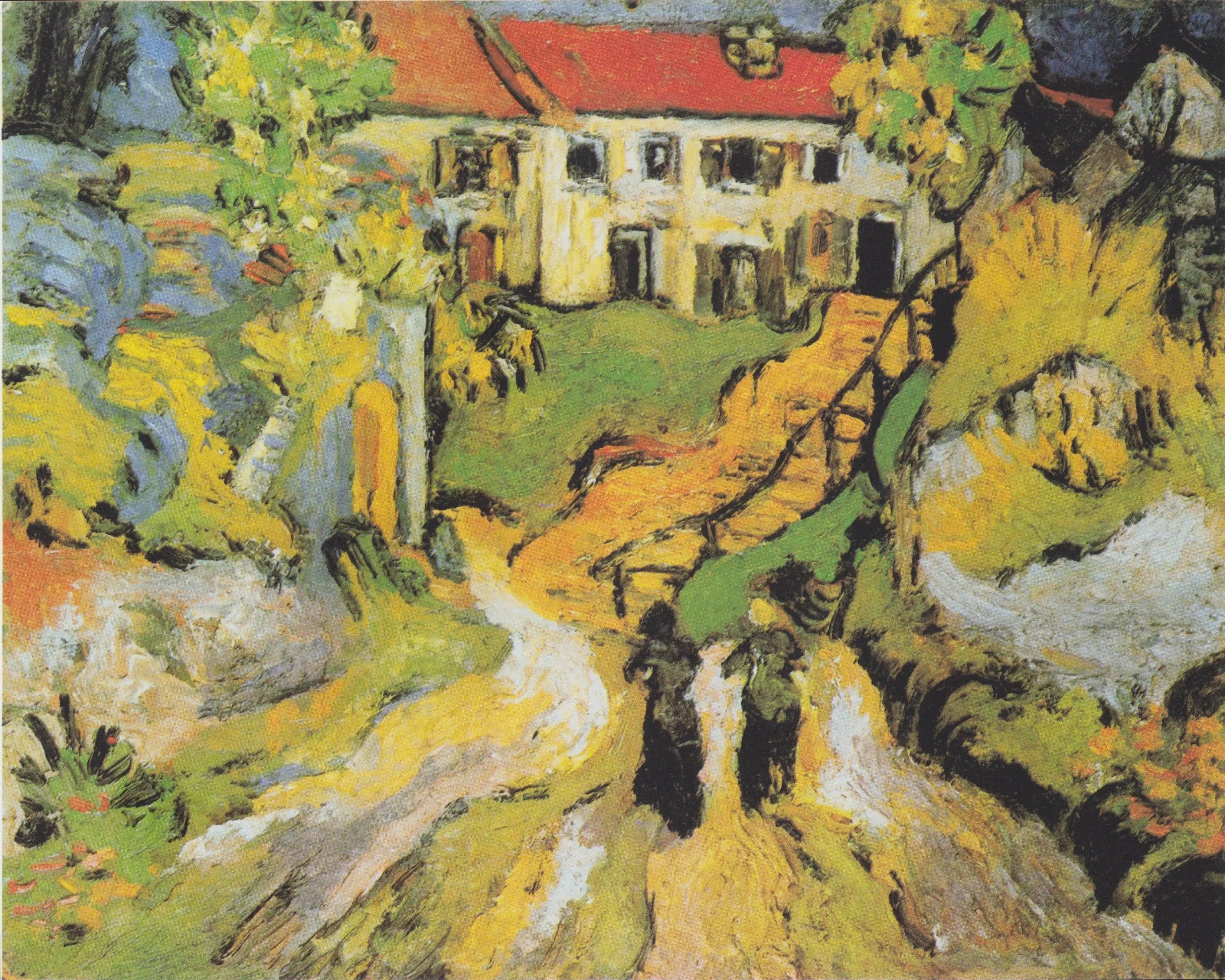 Village street and stairs in Auvers with two figures