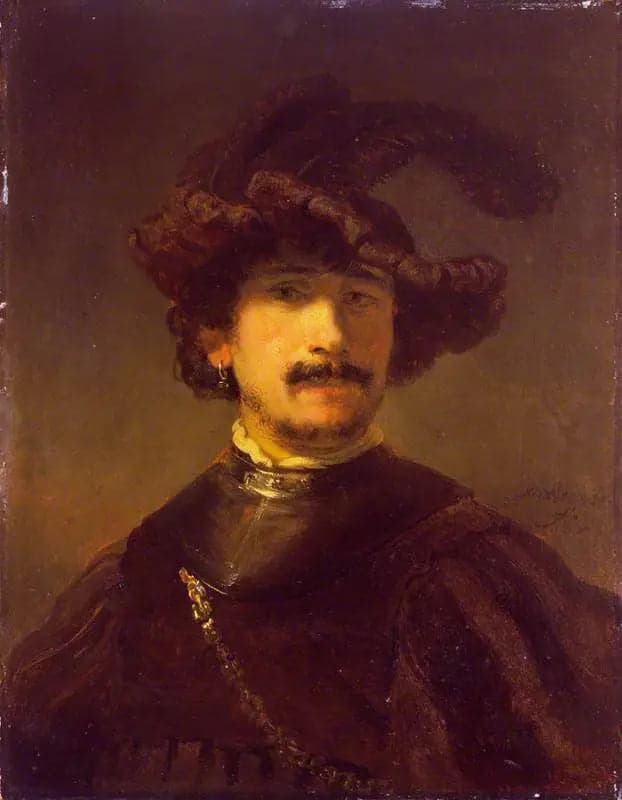 Bust of a man in a gorget and feathered cap