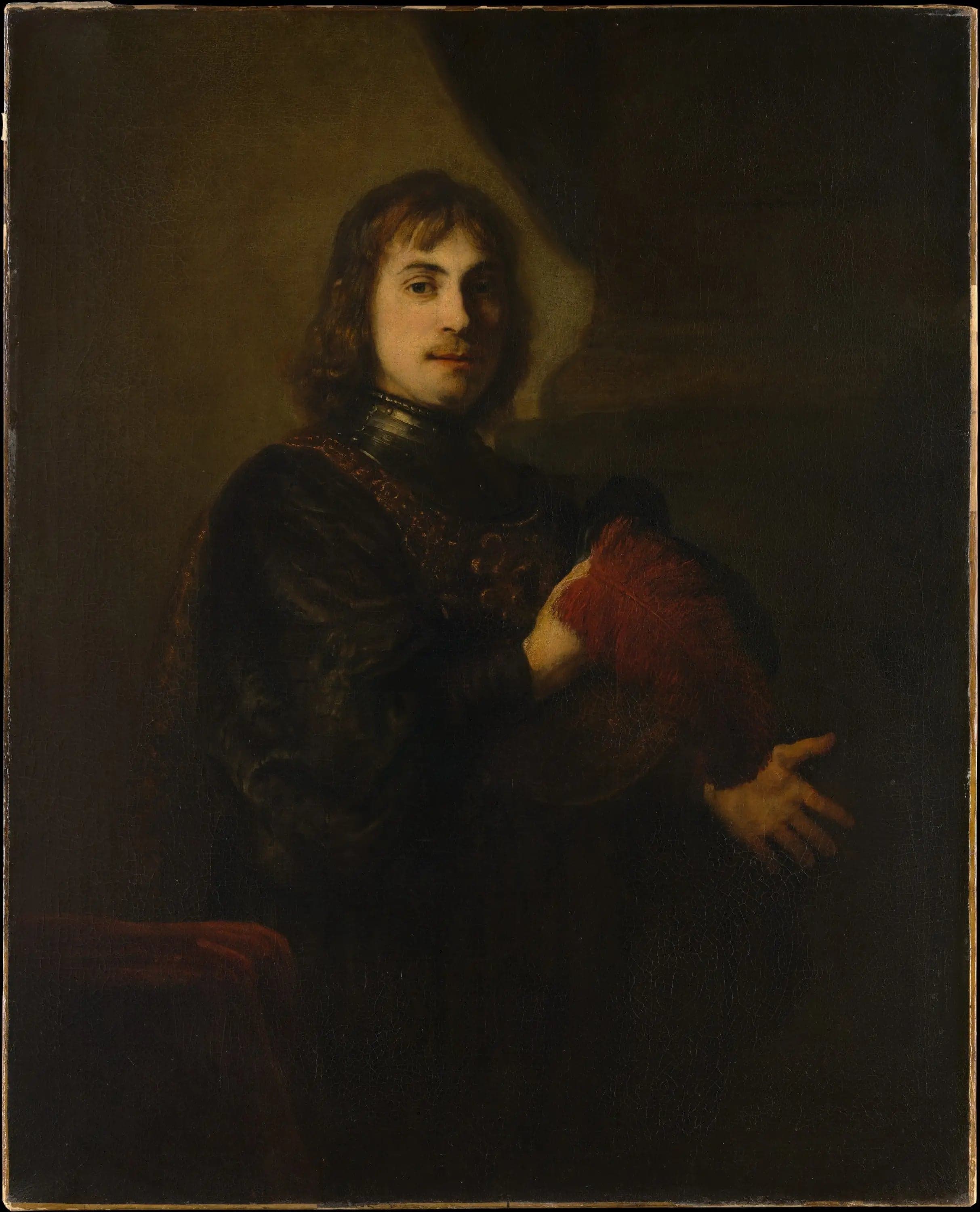 Portrait of a man with a breastplate and a feathered hat