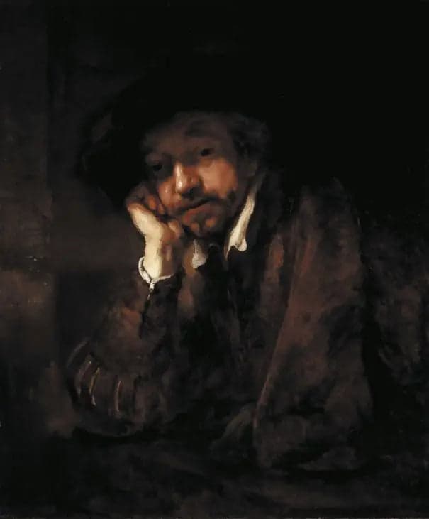 Rembrandt leaning on a windowsill