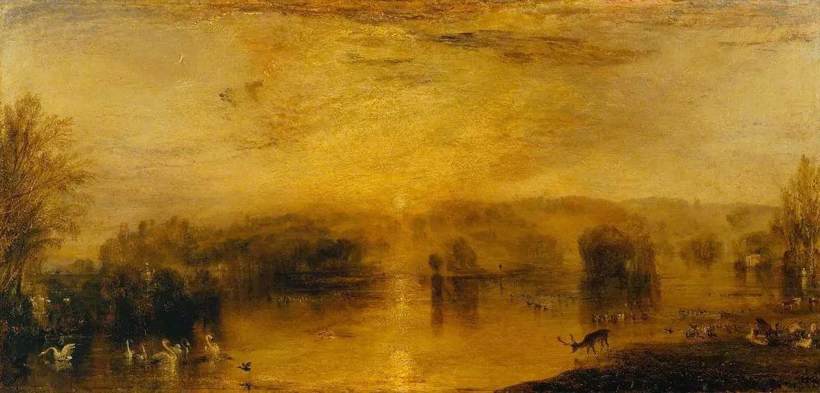 The Lake, Petworth: Sunset, a Stag Drinking
