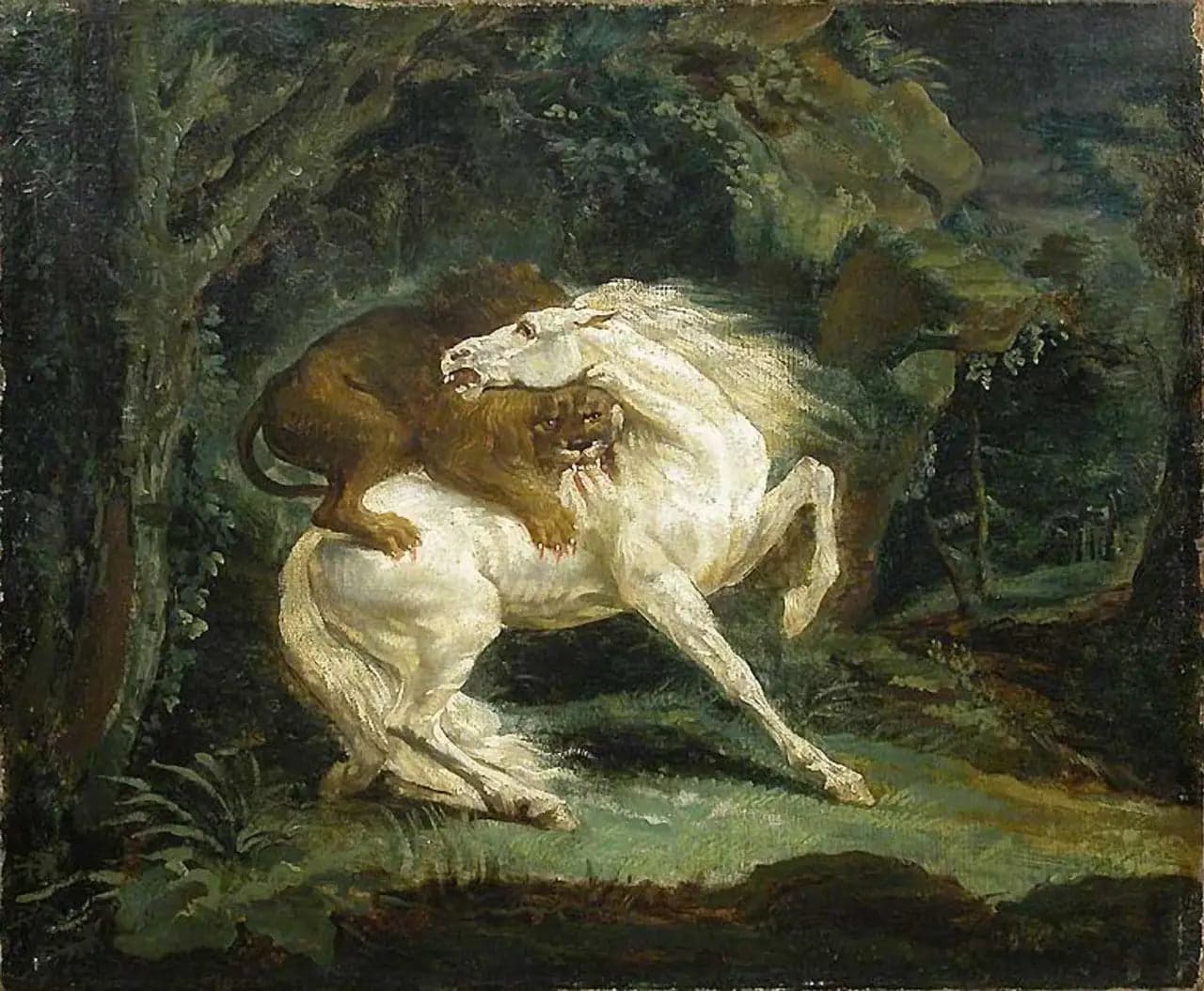 Horse Attacked by a Lion