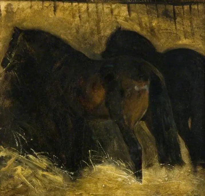 Two Brown Horses in a Stall