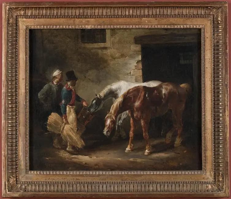 Two Post Horses at the Door of a Stable