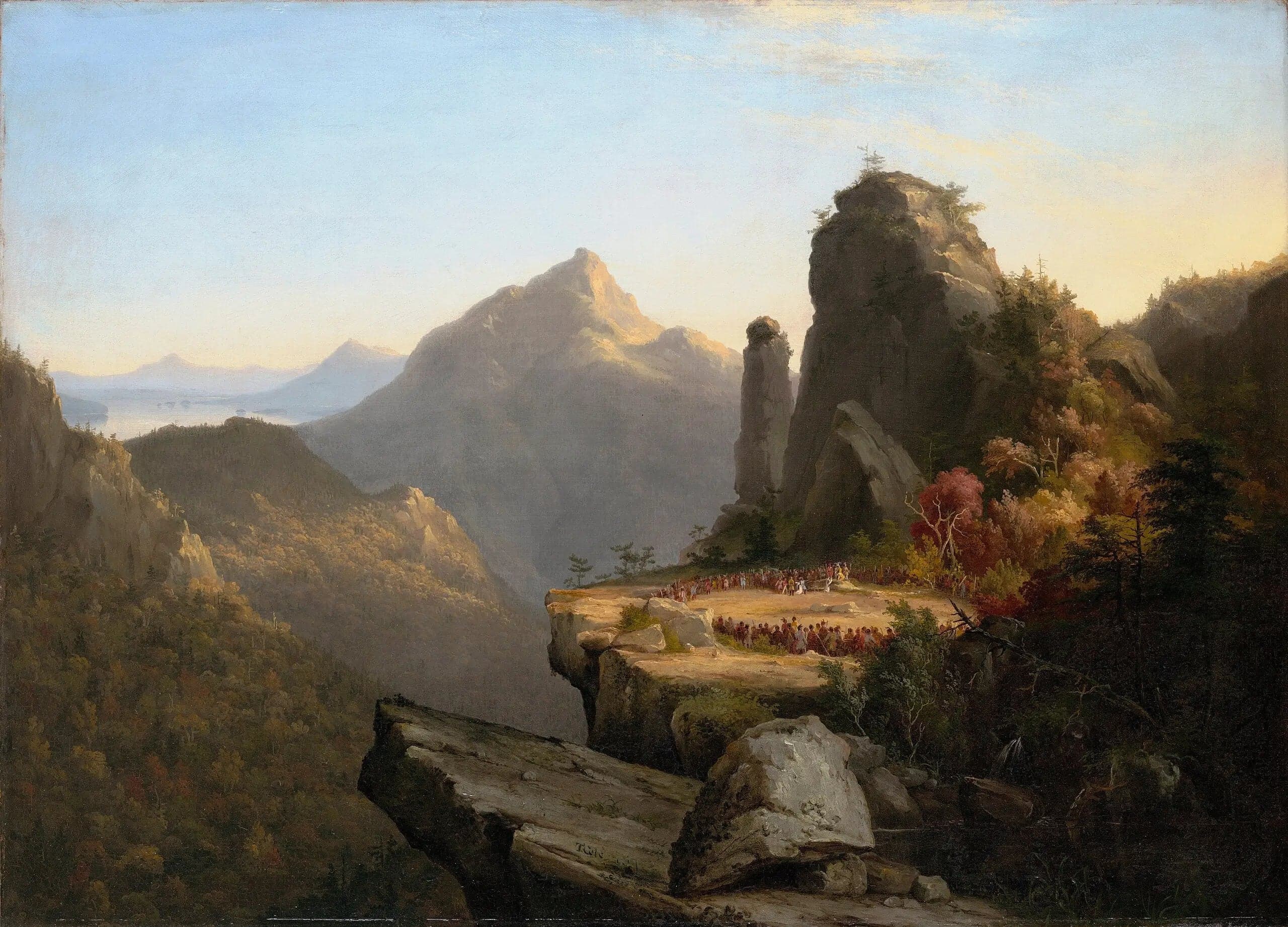 Scene from "The Last of the Mohicans", Cora kneeling at the feet of Tamenund