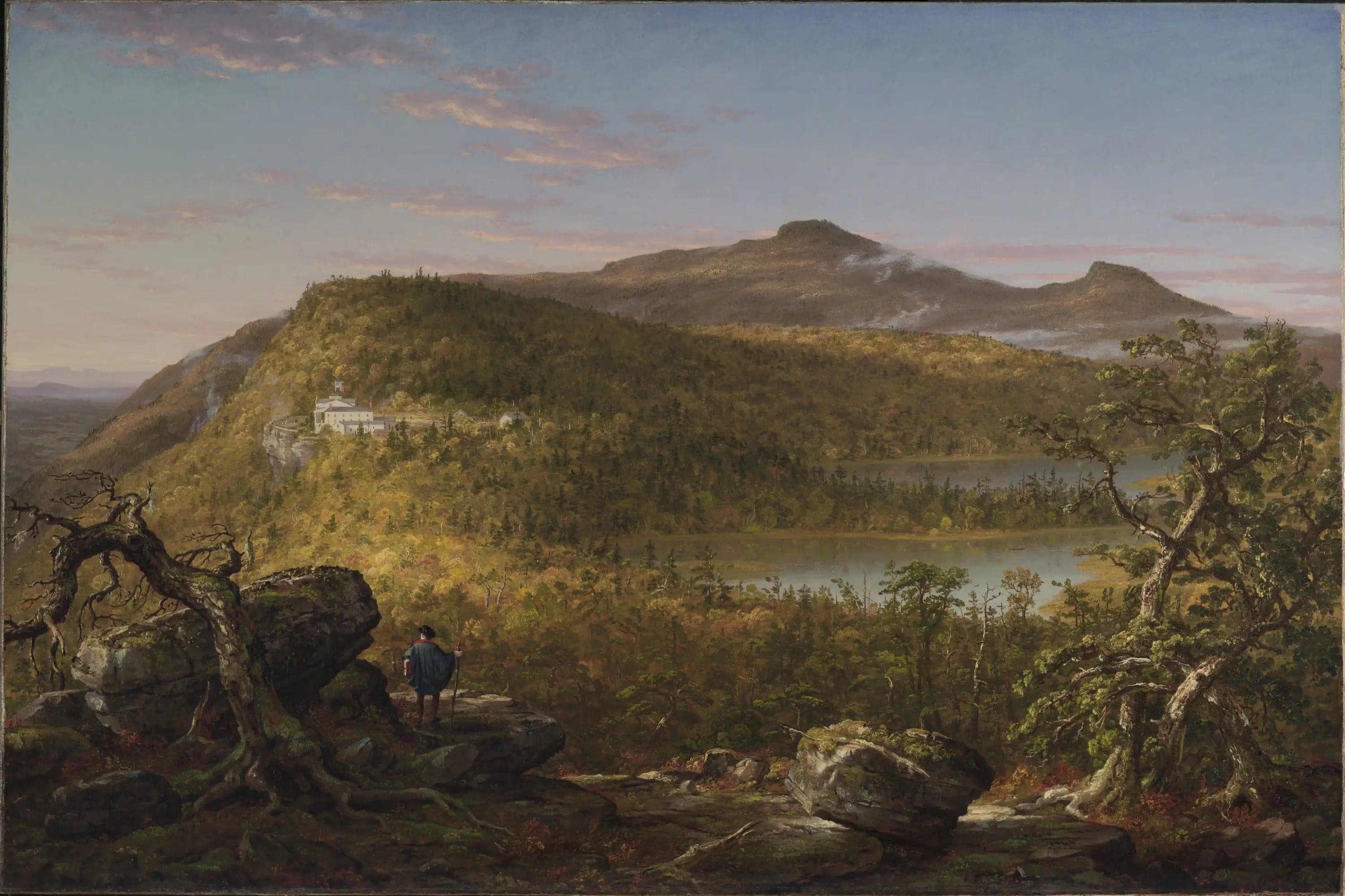 View of the Two Lakes and Mountain House, Catskill Mountains, Morning