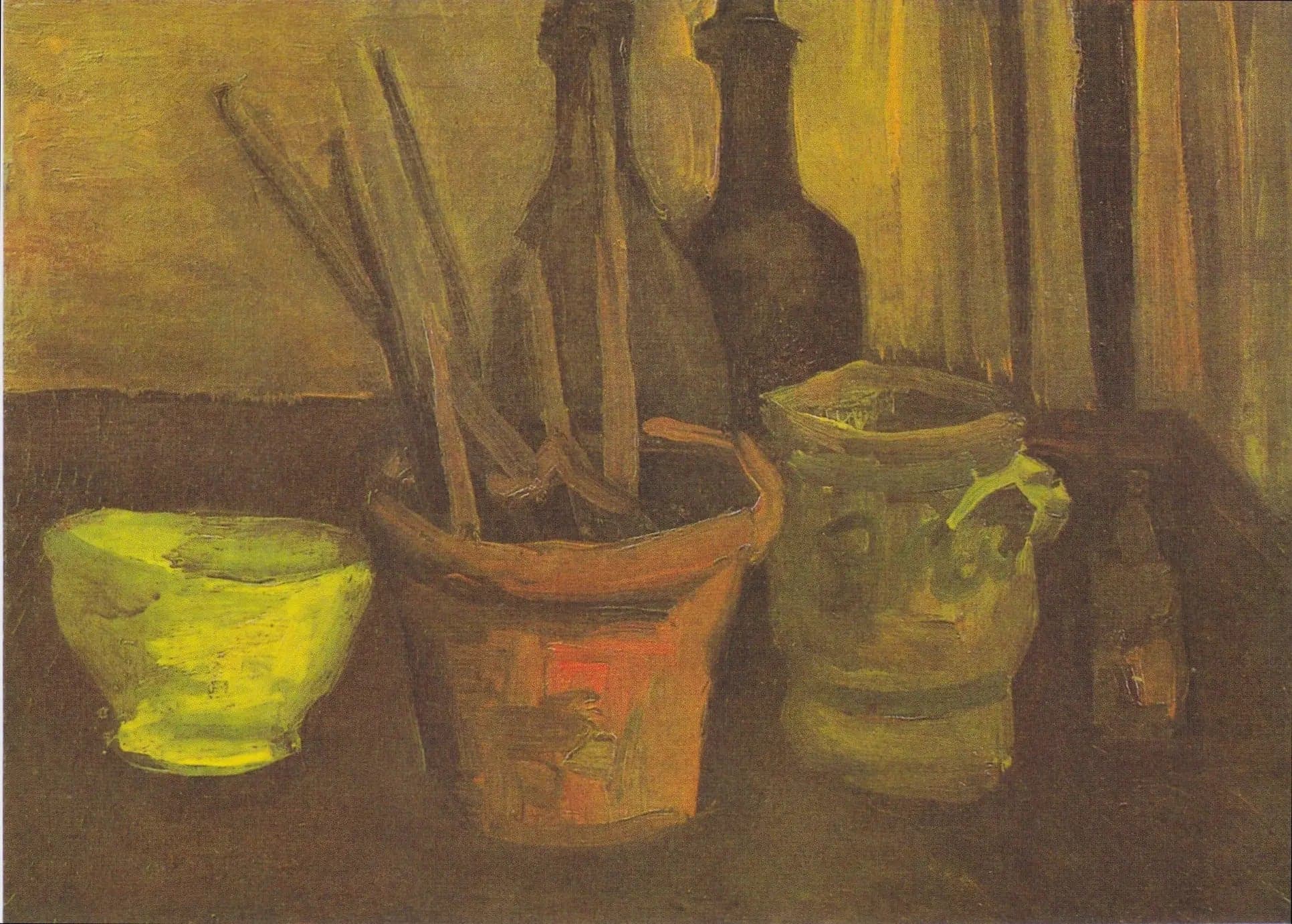 Still life with brushes in a pot