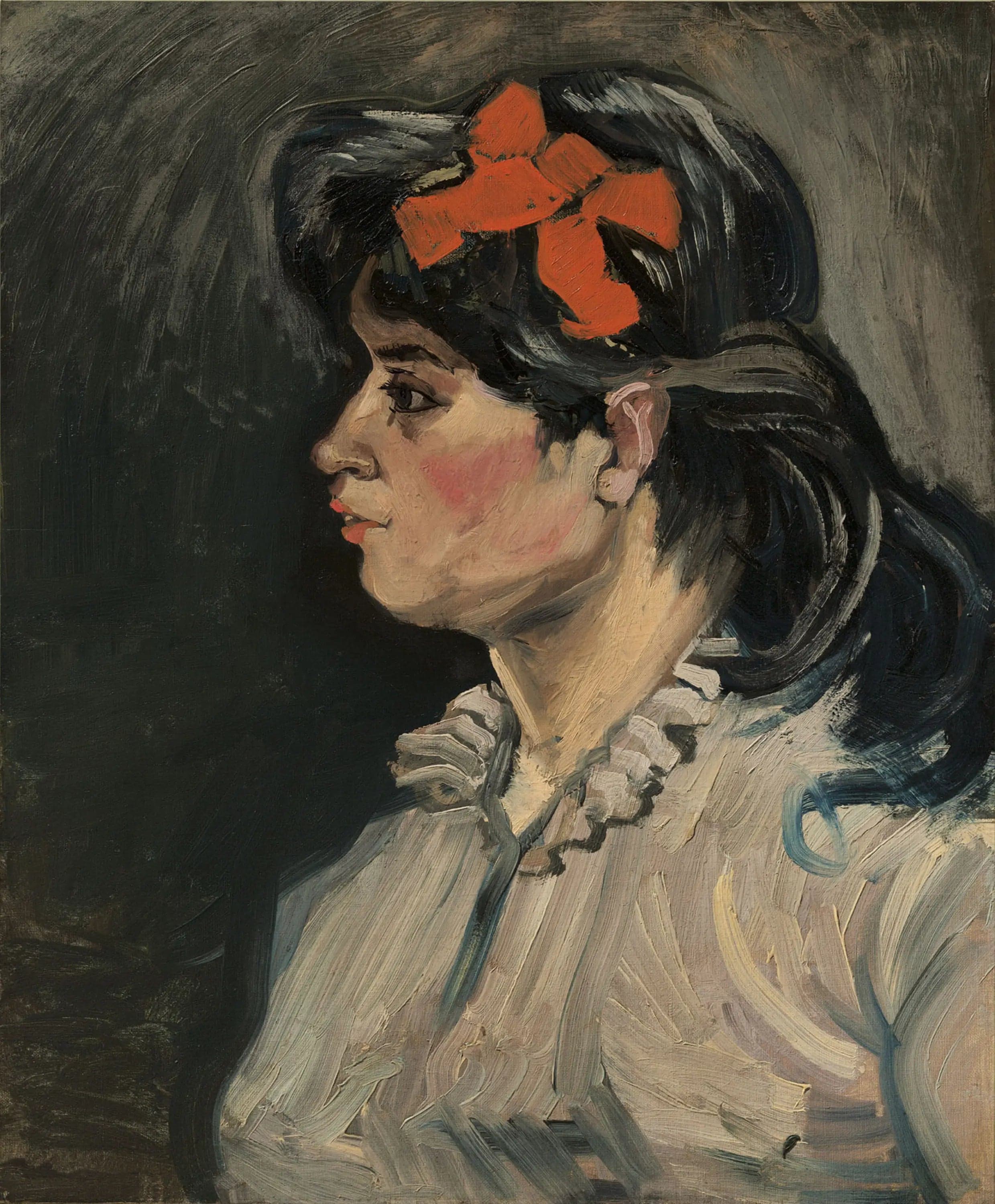 Woman with a red ribbon